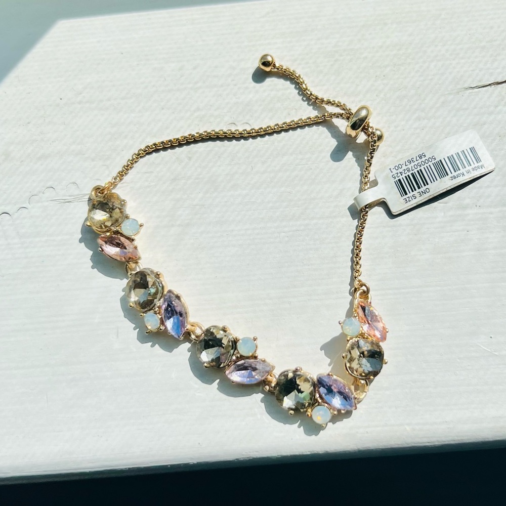 Banana Republic Women's Geo Bright Stone Slider Bracelet NWT gold plated - Picture 5 of 7